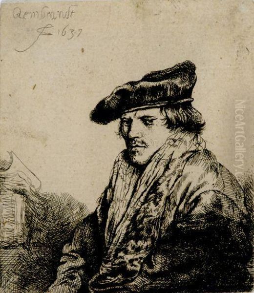 Young Man In Velvet Cap Oil Painting by Rembrandt Van Rijn