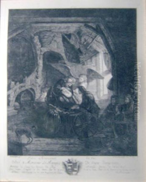 'tobias Recovers His Sight', 
Restrike Etching With Dedication Printed 1755, France, 29cm X 22cm, 
Framed Oil Painting by Rembrandt Van Rijn