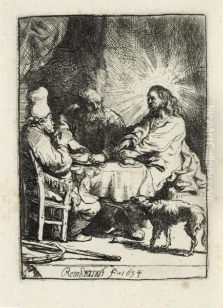 Christ At Emmaus: The Smaller Plate (b., Holl. 88; H. 121) Oil Painting by Rembrandt Van Rijn