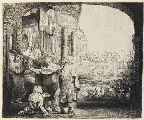 Peter And John Healing The Cripple At The Gate Of The Temple (b., Holl. 94; H. 301) Oil Painting by Rembrandt Van Rijn