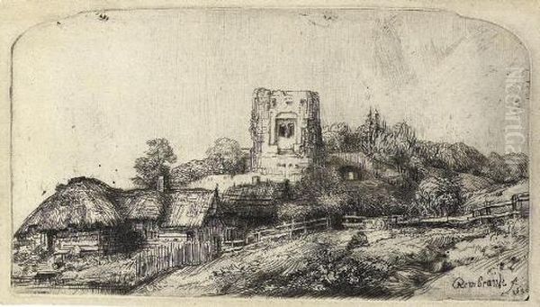 Landscape With A Square Tower (b., Holl. 218; H. 245) Oil Painting by Rembrandt Van Rijn