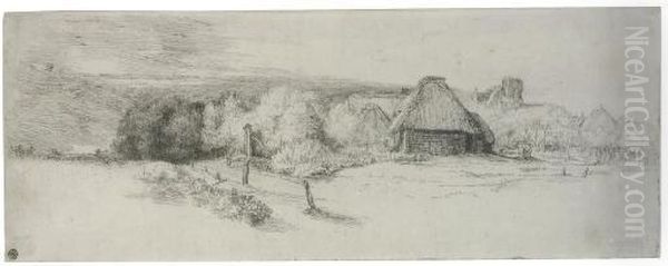 Landscape With Trees, Farm Buildings And A Tower (b., Holl. 223; H. 244) Oil Painting by Rembrandt Van Rijn