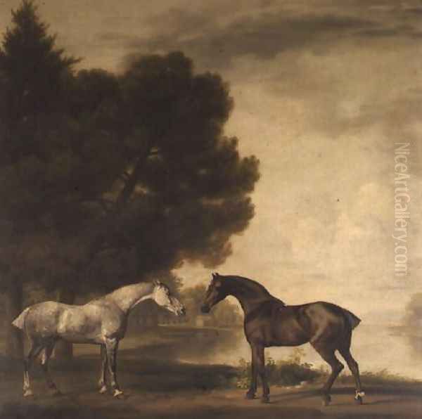 A Grey and a Bay in a Landscape Oil Painting by George Stubbs