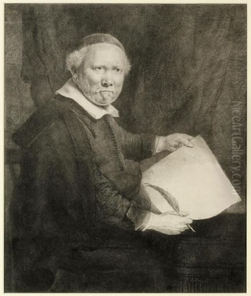 Lieven Willemsz. Van Coppenol, Writing-master: Large Plate (b., Holl. 283; H. 300) Oil Painting by Rembrandt Van Rijn