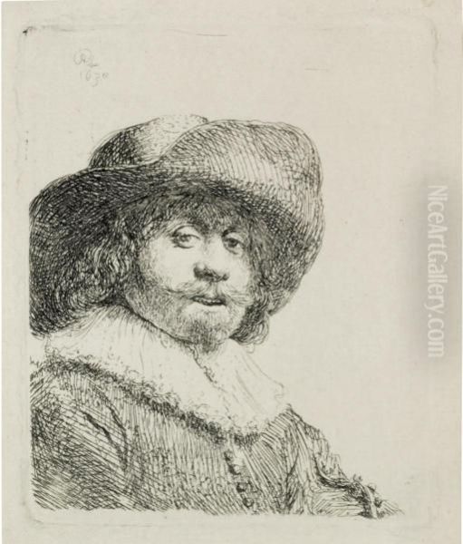 A Man In A Broad-brimmed Hat (b., Holl. 311; H. 158) Oil Painting by Rembrandt Van Rijn