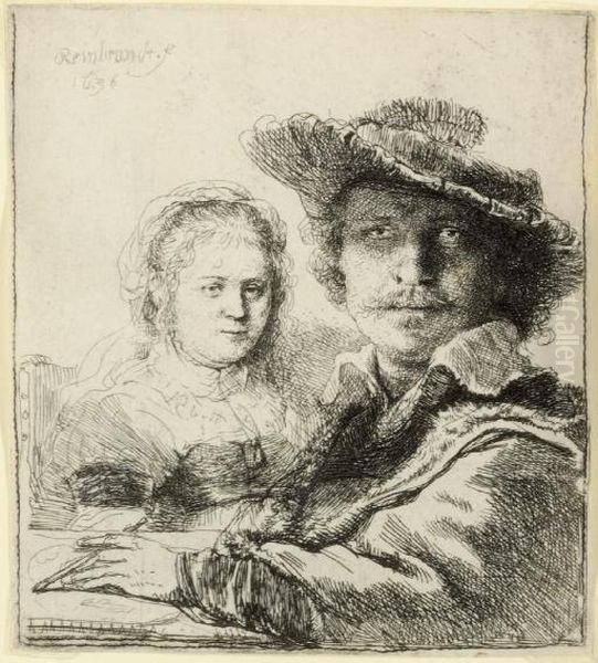 Self-portrait With Saskia (bartsch, Hollstein 19; Hind 144) Oil Painting by Rembrandt Van Rijn