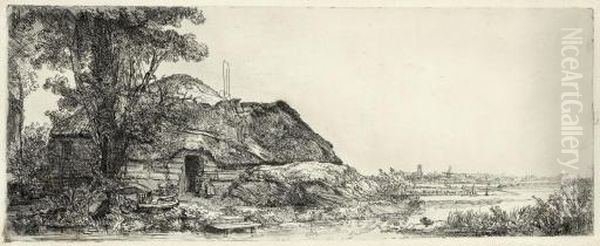 Landscape With A Cottage And A Large Tree (b., Holl. 226; H. 178) Oil Painting by Rembrandt Van Rijn