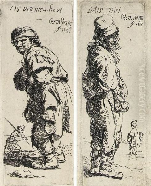 A Peasant Calling Out: 'tis 
Vinnich Hout' (b., Holl. 177; H. 114); A Peasant Replying: 'dats Niet' 
(b., Holl. 178; H. 115) Oil Painting by Rembrandt Van Rijn