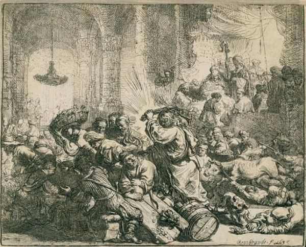 Christ Driving The Money Changers From The Temple Oil Painting by Rembrandt Van Rijn