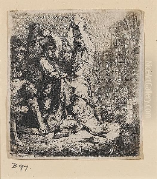 The Stoning Of St Stephen (bartsch 97) Oil Painting by Rembrandt Van Rijn