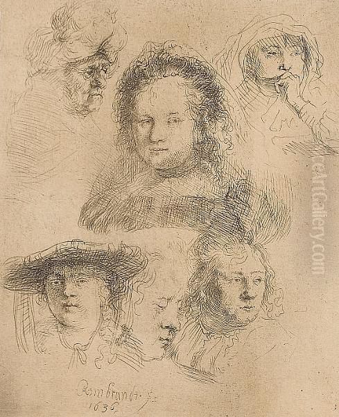 A Collection Of Portraits Oil Painting by Rembrandt Van Rijn