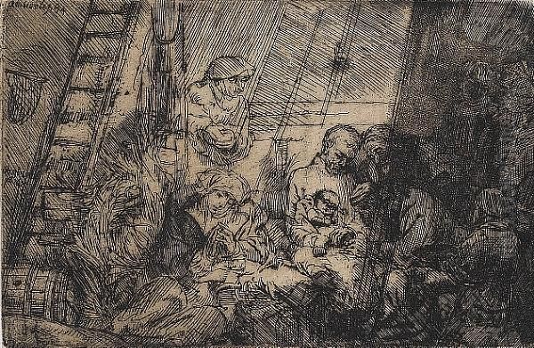 The Adoration Of The Shepherds With A Lamp (bartsch 45) Oil Painting by Rembrandt Van Rijn