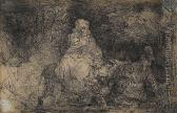 The Flight Into Egypt : Crossing The Brook (bartsch 55) Oil Painting by Rembrandt Van Rijn