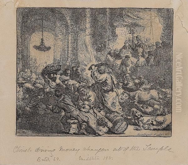 Christ Driving The Money Changers From The Temple (bartsch 69) Oil Painting by Rembrandt Van Rijn