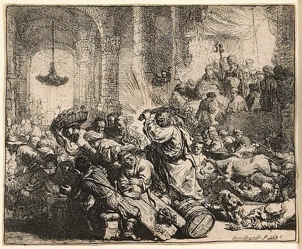 Christ Driving The Money Changers From The Temple Oil Painting by Rembrandt Van Rijn