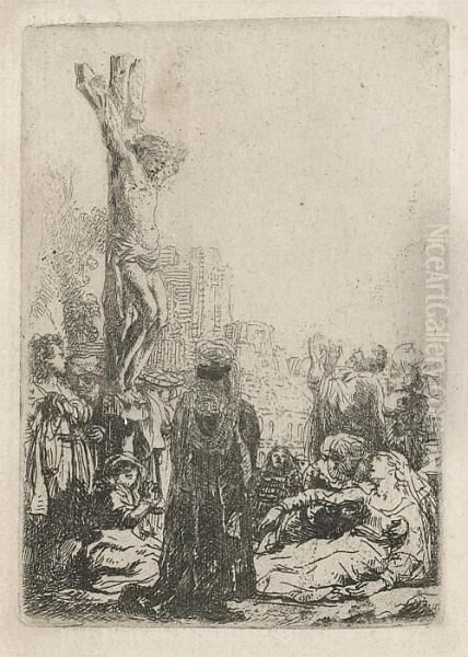 The Crucifixion: Small Plate Oil Painting by Rembrandt Van Rijn