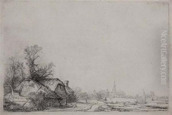 Cottage Beside A Canal: A View Ofdiemen Etching Oil Painting by Rembrandt Van Rijn