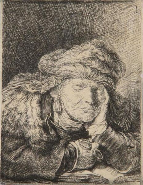 Old Woman Sleeping (b., Holl. 350; H. 129; Bb. 37-i) Oil Painting by Rembrandt Van Rijn