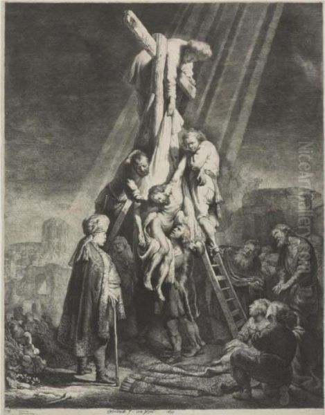 Descent From The Cross: Second Plate (b., Holl. 81; H. 103; Bb. 33-c) Oil Painting by Rembrandt Van Rijn