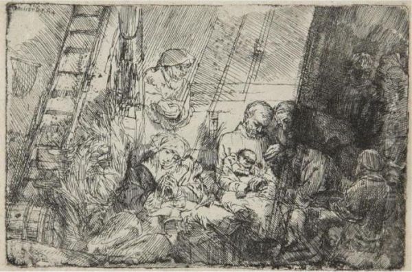 The Circumcision In The Stable (b., Holl. 47; H. 274; Bb.54-b) Oil Painting by Rembrandt Van Rijn