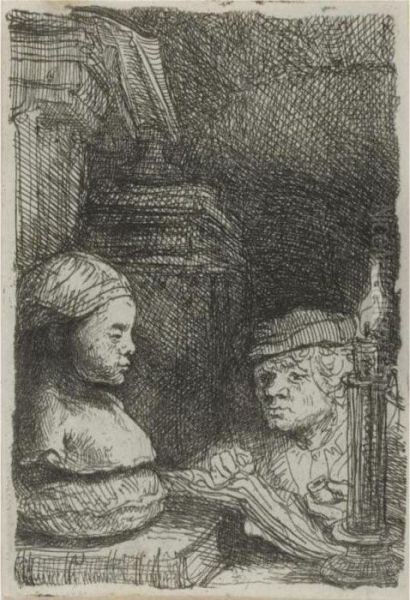 Man Drawing From A Cast (b., Holl. 130; H. 191; Bb. 41-4) Oil Painting by Rembrandt Van Rijn