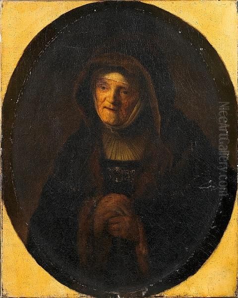 The Prophetess Hanna Within A Painted Oval Oil Painting by Rembrandt Van Rijn