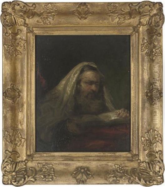 Rabbi Reading The Scriptures Oil Painting by Rembrandt Van Rijn