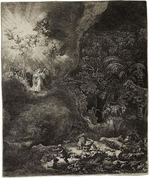 The Angel Appearing To The Shepherds Oil Painting by Rembrandt Van Rijn