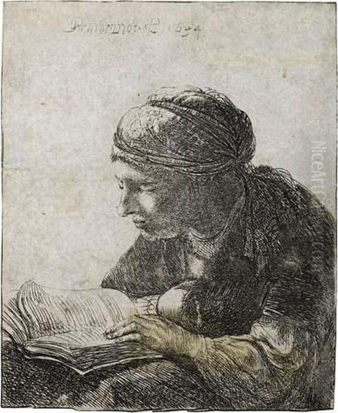 A Woman Reading Oil Painting by Rembrandt Van Rijn