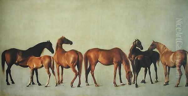 Mares and Foals without a Background, c.1762 Oil Painting by George Stubbs