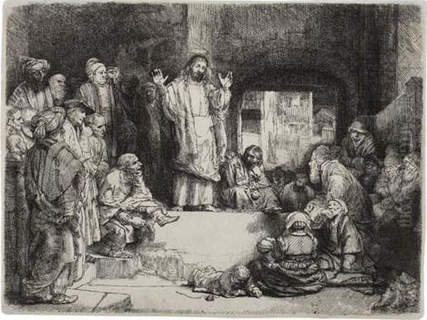 Christ Preaching (la Petite Tombe) Oil Painting by Rembrandt Van Rijn