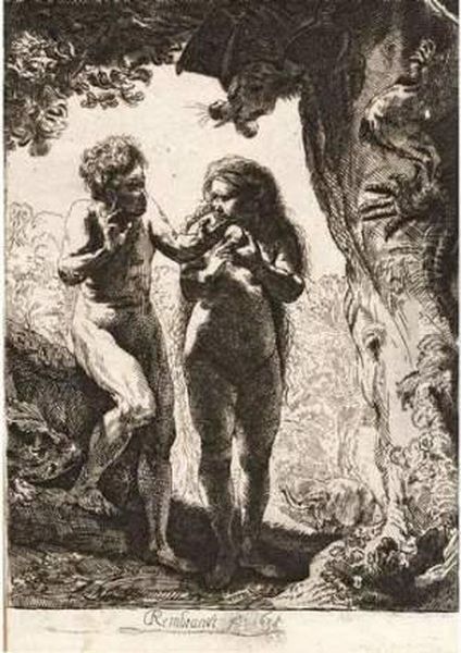 Adam Et Eve. Oil Painting by Rembrandt Van Rijn