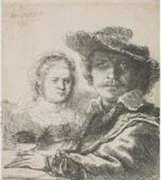 Self Portrait With Saskia (b., Holl. 19; H. 144; Bb.36-a) Oil Painting by Rembrandt Van Rijn