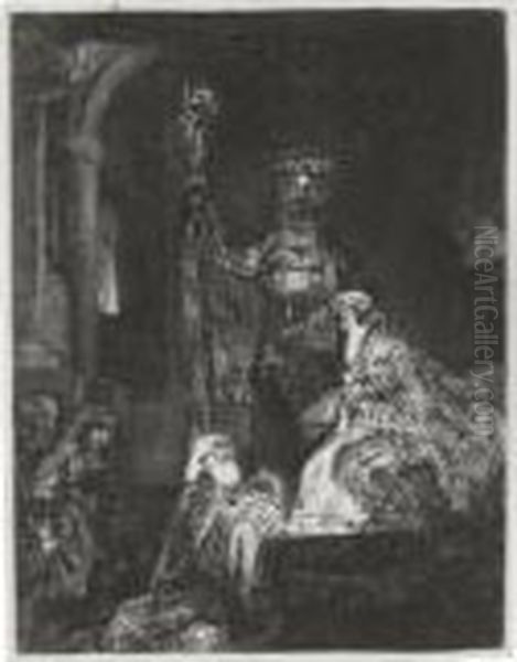 The Presentation In The Temple In The Dark Manner (b., Holl. 50; H. 279; Bb. 57-1) Oil Painting by Rembrandt Van Rijn