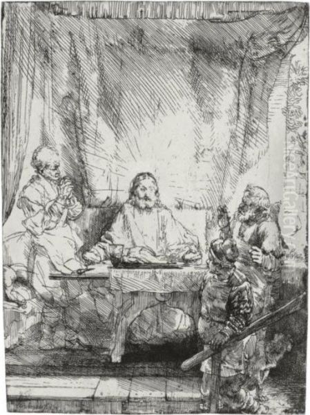 Christ At Emmaus (b., Holl. 87; H. 282; Bb. 54-h) Oil Painting by Rembrandt Van Rijn