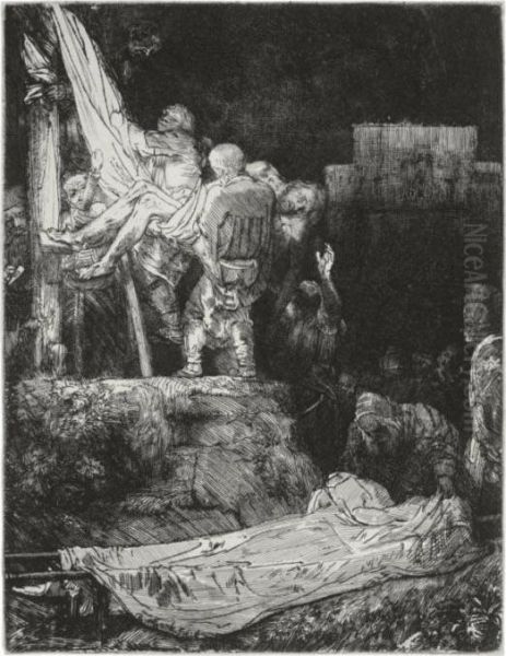 The Descent From The Cross By Torchlight (b., Holl. 83; H. 280; Bb. 54-g) Oil Painting by Rembrandt Van Rijn