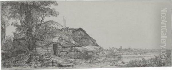 Landscape With A Cottage And A Large Tree (b., Holl. 226; H. 178; Bb. 41-b) Oil Painting by Rembrandt Van Rijn