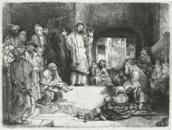 Christ Preaching: 'la Petite Tombe' ( B., Holl. 67; H. 256; Bb. 52-2) Oil Painting by Rembrandt Van Rijn