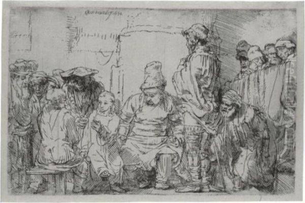 Christ Seated Disputing With The Doctors (b., Holl. 64; H. 277; Bb. 54-e) Oil Painting by Rembrandt Van Rijn