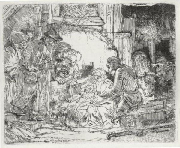 The Adoration Of The Shepherds 
With The Lamp (bartsch, Hollstein 45; Hind 273; Bjoklund &amp; 
Barnard 54-i) Oil Painting by Rembrandt Van Rijn