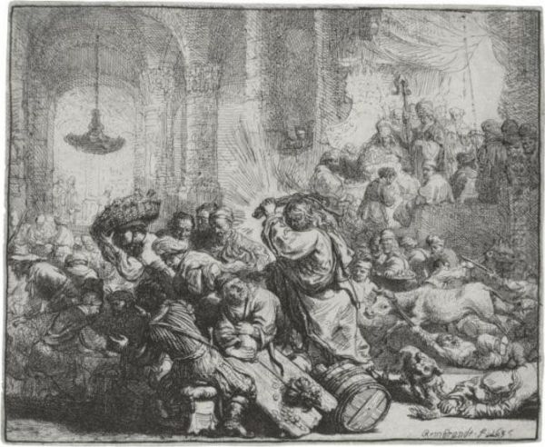 Christ Driving The Money Changers From The Temple (b., Holl. 69; H. 126; Bb. 35-b) Oil Painting by Rembrandt Van Rijn