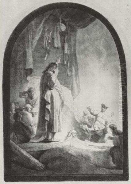 The Raising Of Lazarus: The Larger Plate (b., Holl. 73; H. 96; Bb. 32-4) Oil Painting by Rembrandt Van Rijn