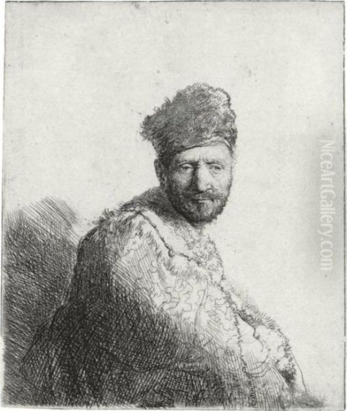 Bearded Man In A Furred Oriental
 Cap And Robe: The Artist's Father (b., Holl. 263; H. 53; Bb. 31-i) Oil Painting by Rembrandt Van Rijn