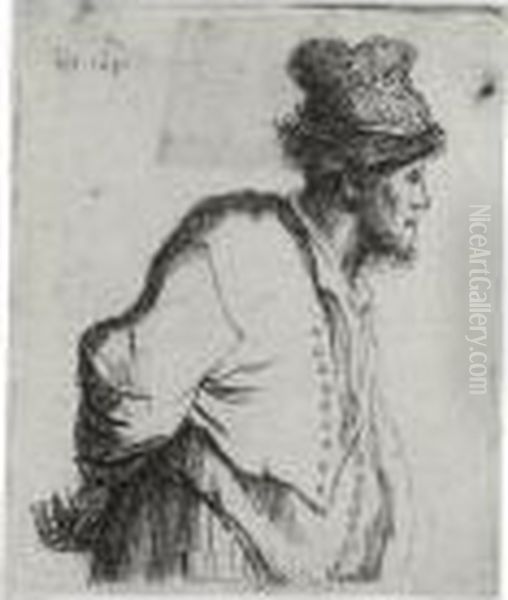 Peasant With His Hands Behind His Back Oil Painting by Rembrandt Van Rijn