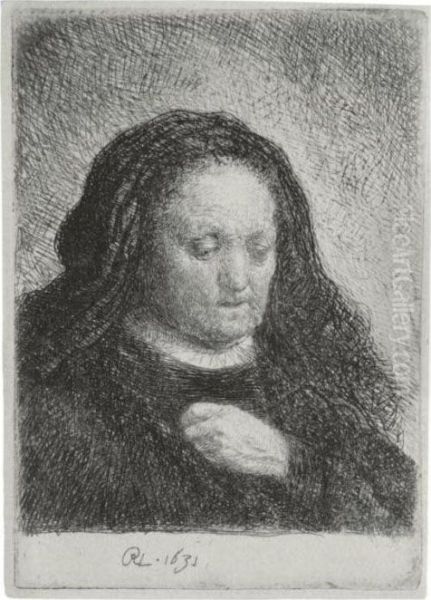 The Artist's Mother With Her Hand On Her Chest Oil Painting by Rembrandt Van Rijn