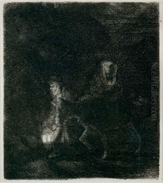 The Flight Into Egypt: A Night Piece Oil Painting by Rembrandt Van Rijn