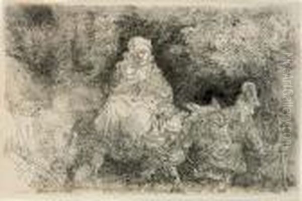 The Flight Into Egypt: Crossing A Brook Oil Painting by Rembrandt Van Rijn