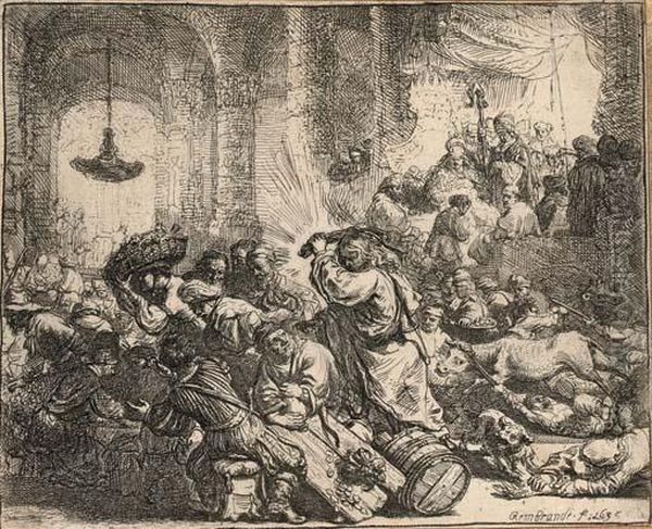 Christ Driving The Money Changers From The Temple Oil Painting by Rembrandt Van Rijn