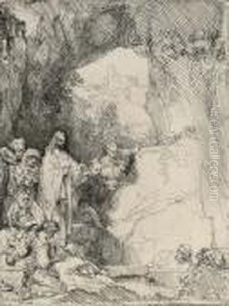 The Raising Of Lazarus: Small Plate Oil Painting by Rembrandt Van Rijn