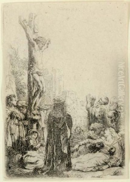 The Crucifixion: Small Plate Oil Painting by Rembrandt Van Rijn